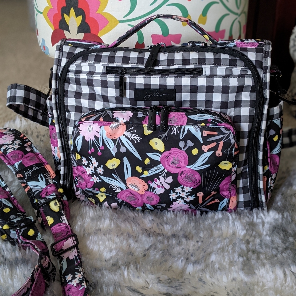 JuJuBe BFF black bloom gingham diaper bag